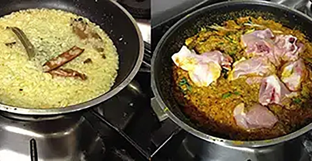 Gourmet chicken Lucknawi biryani with fluffy saffron-infused basmati rice.