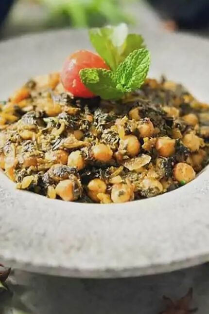 Healthy plant-based protein chana masala chickpea curry at Zari Crawley.