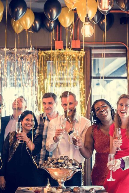 Elegant private party venue space configured for a large group dining event in Crawley.