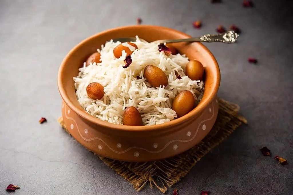 Authentic sweet Sitabhog cottage cheese rice dessert at Zari Restaurant Crawley.