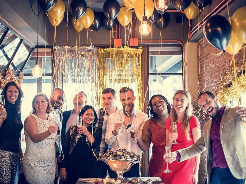 Elegant private party venue space configured for a large group dining event in Crawley.